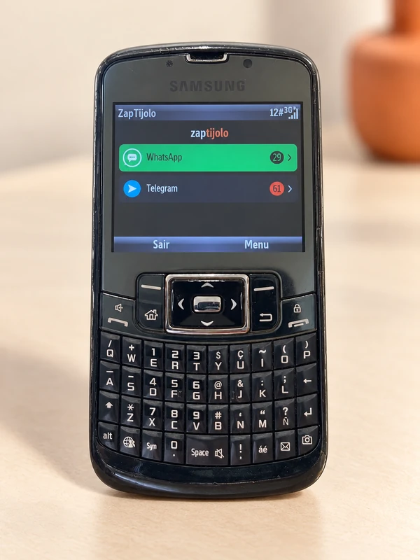 Samsung com Windows Mobile e teclado QWERTY mostrando o ZapTijolo