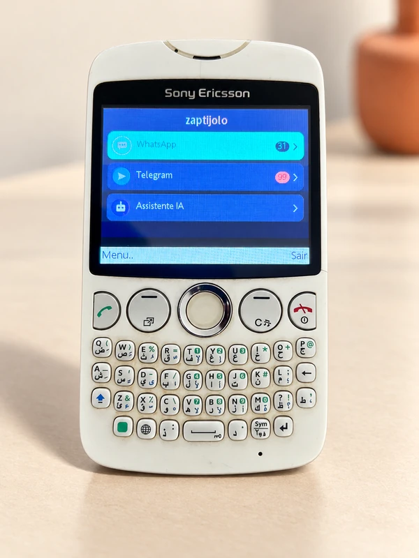 Sony Ericsson branco de teclado QWERTY com o ZapTijolo na tela
